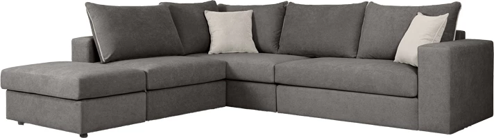 Divan polymorfik i kthyeshëm London, pëlhurë gri, jastëkë gri të çelët, 296x246x95 cm