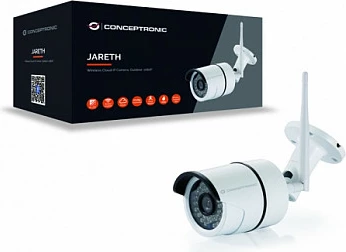 Kamerë sigurie IP Conceptronic Jareth, 2MP 1080p, Wi-Fi + LAN, Night Vision 20m, IP66, e bardhë
