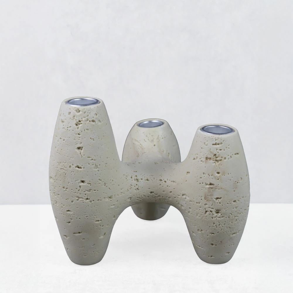 Mbajtës qirinjsh TRIPTYCH III, rrëshirë, bezhë, 18.5x15.5x15.5cm