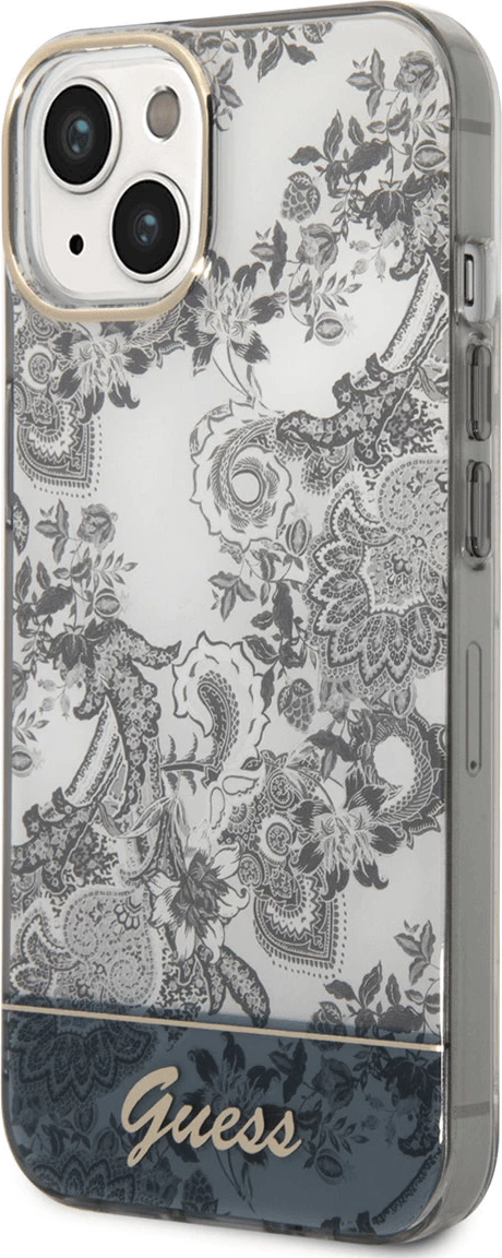 Mbështjellës Guess GUHCP14MHGPLHG për iPhone 14 Plus, Toile De Jouy (Porcelanasta Collection), gri/bardhë