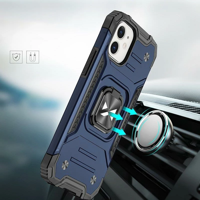 Mbështjellës Wozinsky Ring Armor për iPhone 14, me unazë dhe qëndrim, kaltër