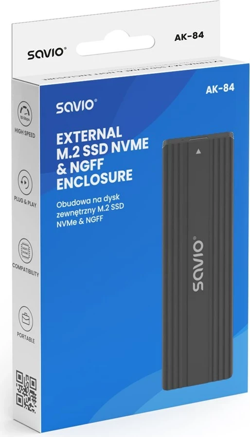 Kasë SSD SAVIO AK-84, M.2, USB Type-C, e zezë