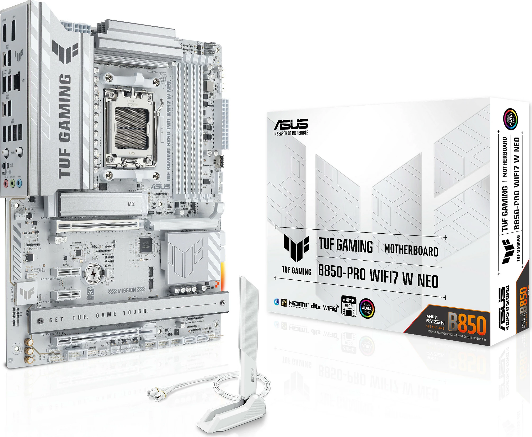 Pllakë amë ASUS TUF GAMING B850-PRO WIFI7 W NEO, Socket AM5, DDR5 256GB, Wi‑Fi 7, e bardhë