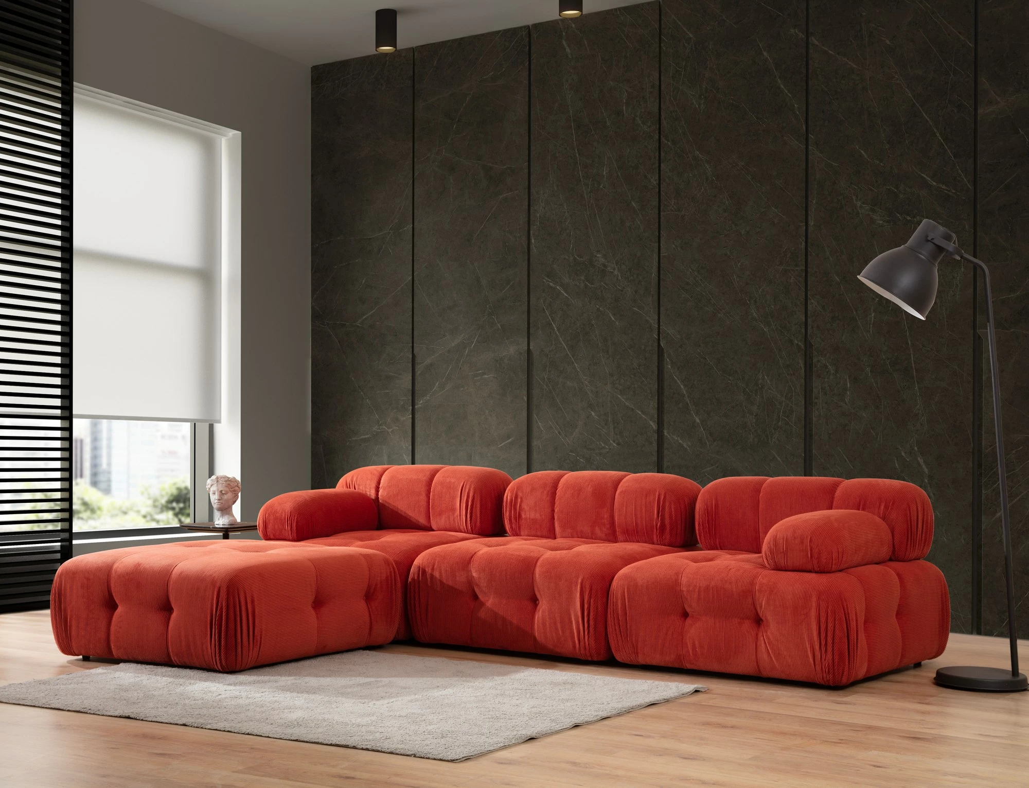 Këndare Atelier del Sofa Doblo 3 vendesh me pouffe, e kuqe