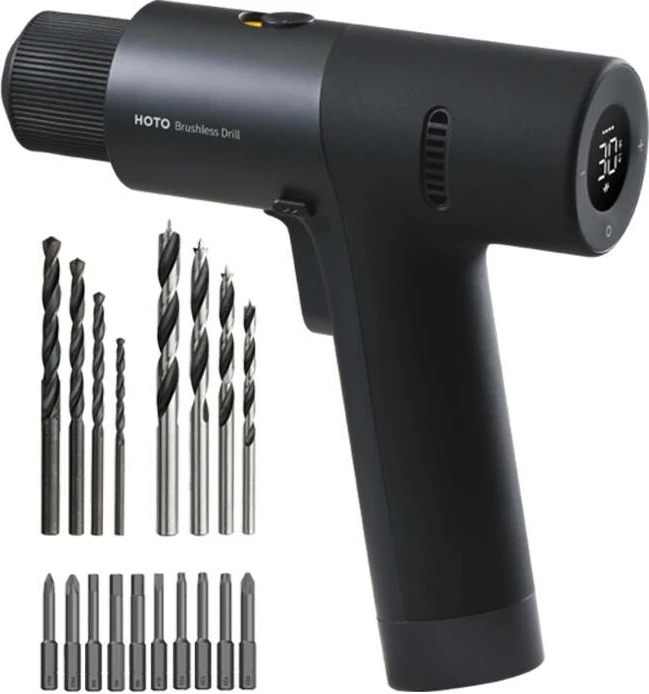 Brushless drill/driver HOTO QWLDZ001, 12V, set me burgji dhe bitë, zi