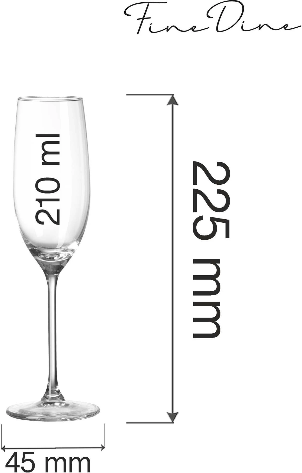 Gotë flute Fine Dine Cantare 210 ml, set 6 copë, transparente