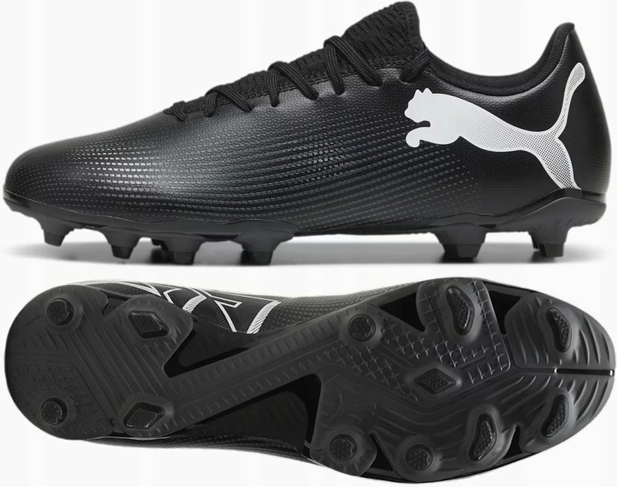 Këpucë futbolli Puma FUTURE 7 Play FG/AG, nr. 44.5, zi me detaje të bardha