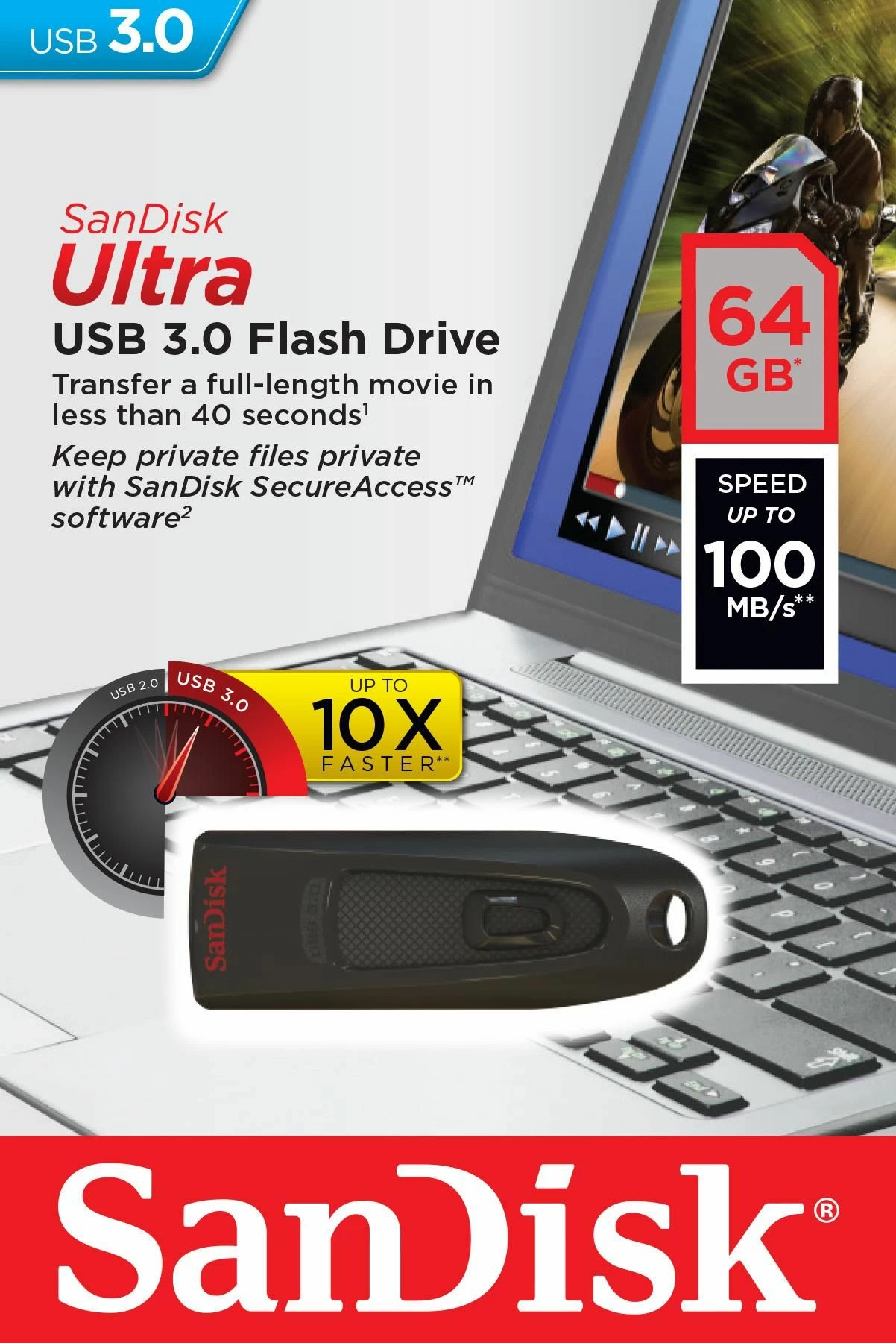 USB flash drive SanDisk Ultra SDCZ48-064G-U46 64 GB, e zezë