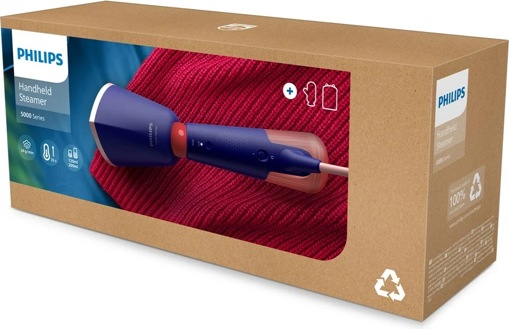 Hekur me avull dore Philips STH5030/20 1400W rezervuar 0.2L kabllo 2m, blu, set me dorezë dhe çantë
