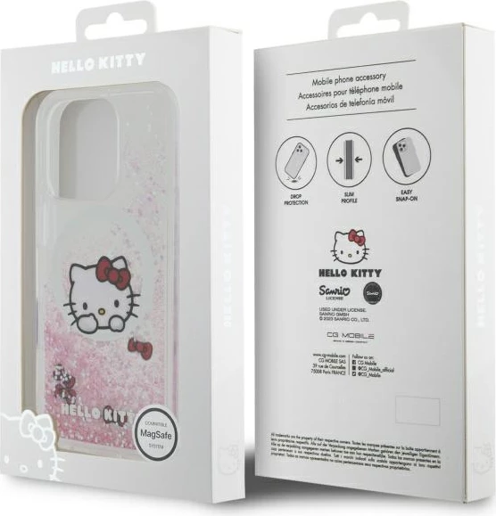 Mbështjellës Hello Kitty Liquid Glitter Sweet Kitty Bows MagSafe për iPhone 16 Pro, Bardhë