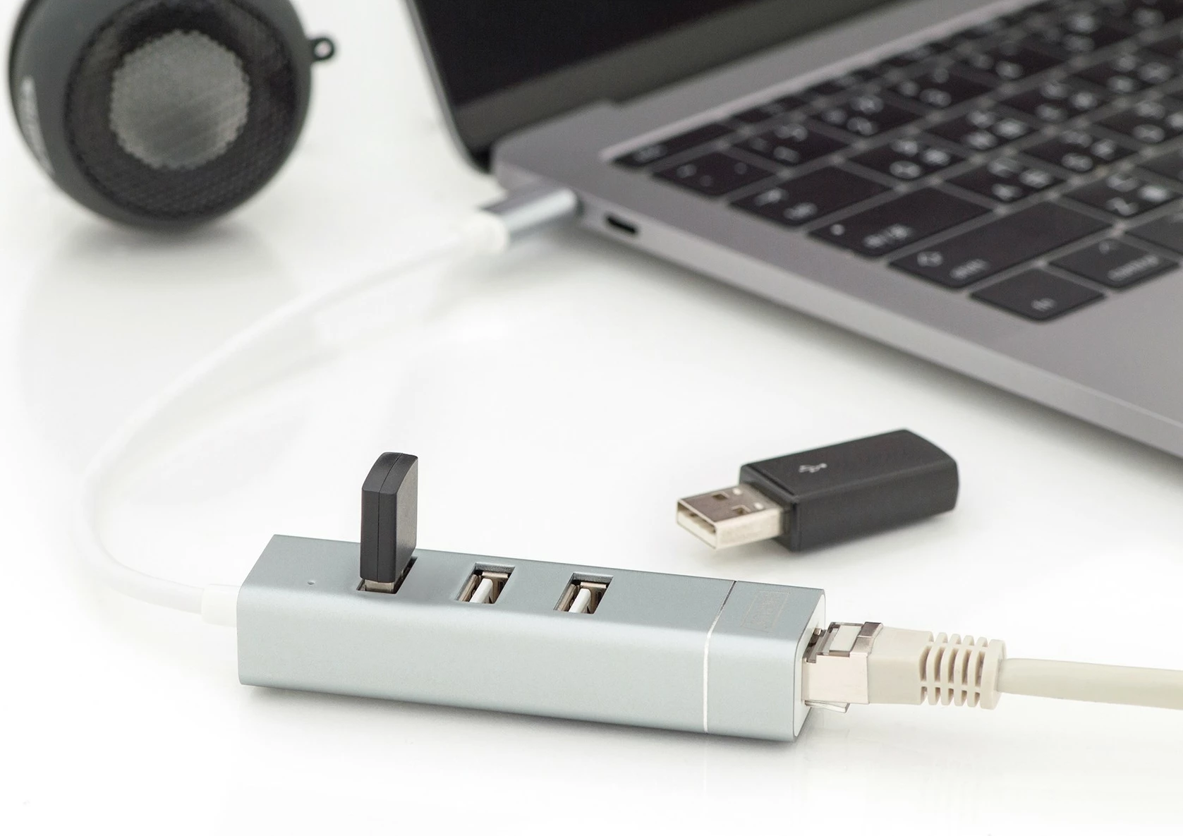 Hub USB Digitus, 3 porte, Ethernet, Alumini