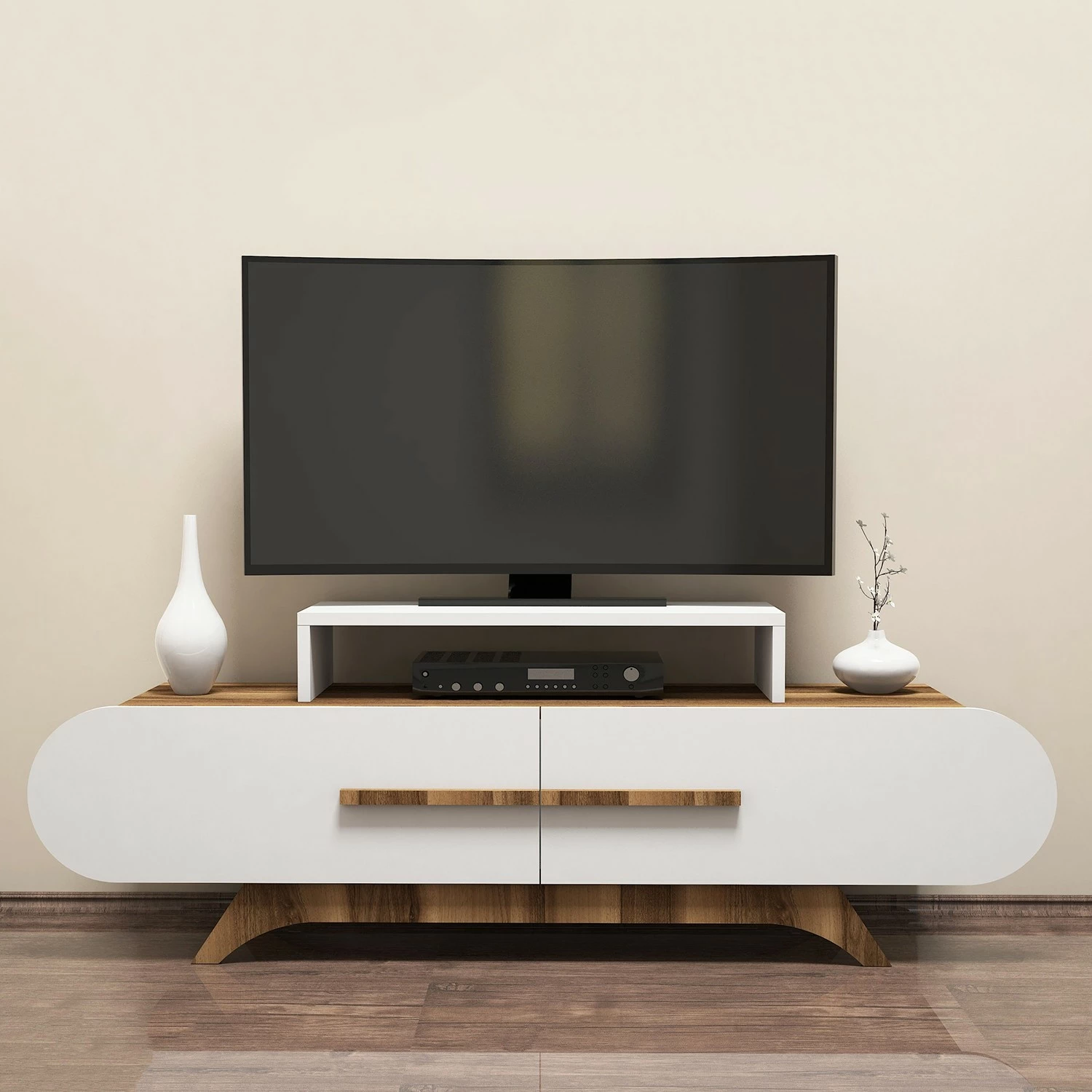 Komodë TV Hanah Home, ngjyrë arrë dhe e bardhë