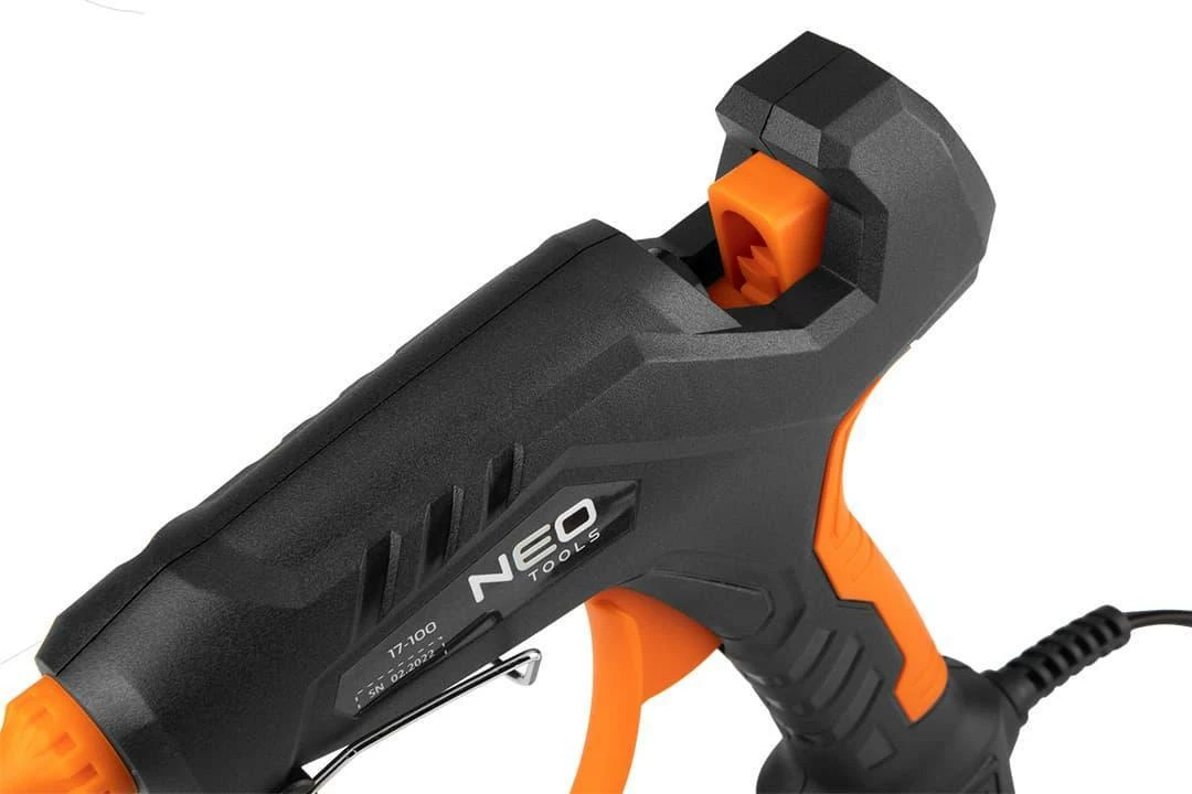 Pistoletë ngjitëse termike Neo 17-100 100 W, 11 mm, set 12 shkopinj + 3 mbrojtëse gishti + këllëf, e zezë/portokalli