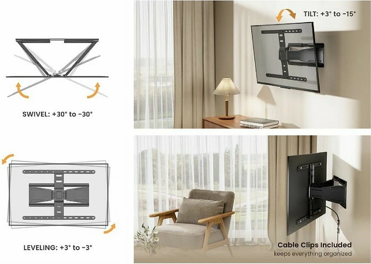 Mbajtëse muri për TV/monitor Equip 43"-90", VESA 100x200-600x400, 50 kg, e zezë