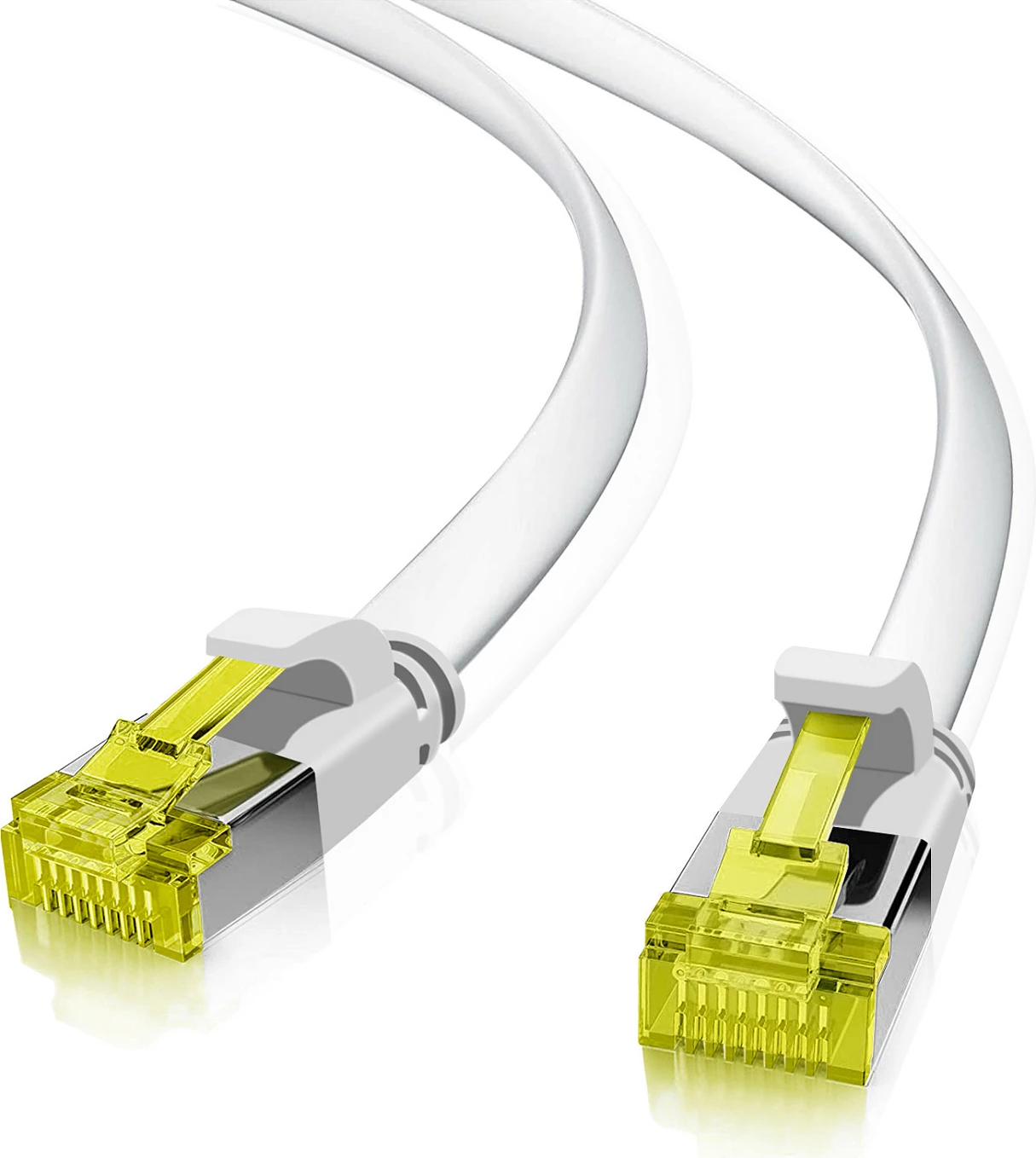 Kabllo rrjeti Helos 205256 Cat6a, RJ-45, 1m, U/FTP (STP), flat, 10GbE, Bardhë/Verdhë