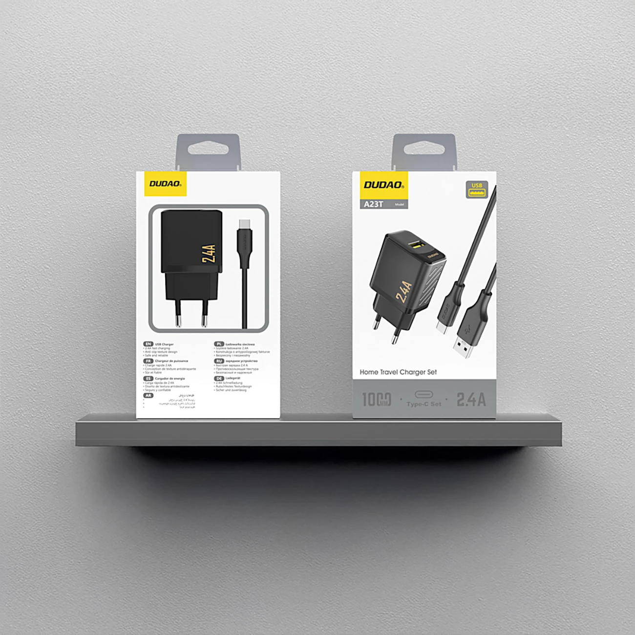 Karikues muri GaN, Dudao A23TEU, 12W 2.4A USB-A një port, me kabllo USB-A në USB-C 1m, e zezë