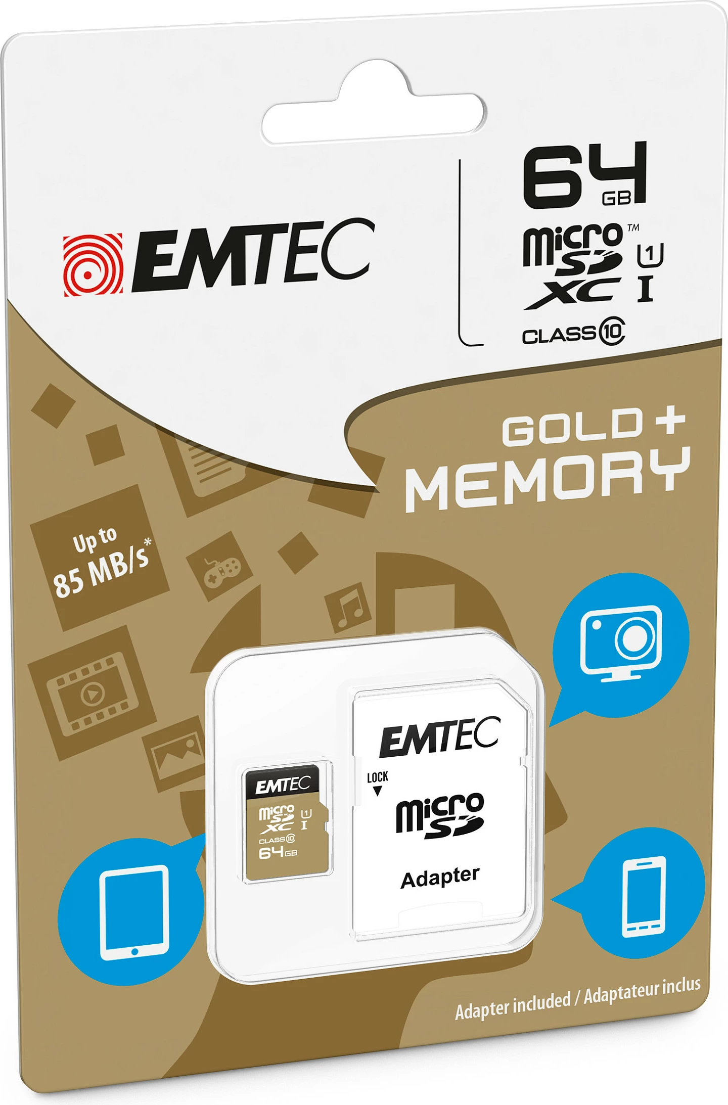 Kartelë memorie EMTEC microSDXC 64GB Class 10, e zezë/ari