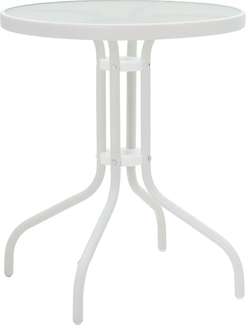 Tavolinë me karrige për terasë, ngjyrë e bardhë, metal-xham, Φ60x70cm