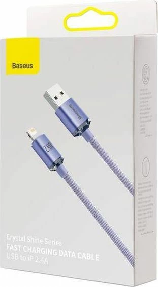 Kabllo USB-A në Lightning Baseus Crystal Shine 1.2 m 2.4A USB 2.0, vjollcë, 1 copë