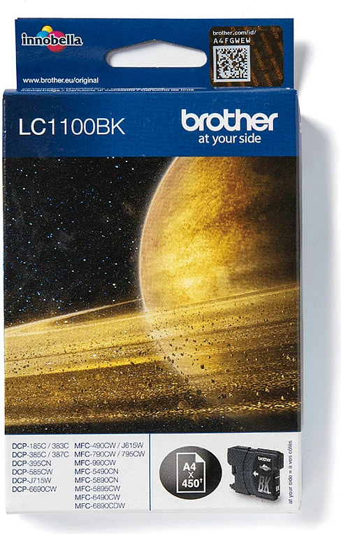 Toner Brother LC1100BK, 450 faqe, Paketë e vetme, E zezë