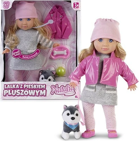 Set kukull Natalia me qenush plush, 35 cm, me aksesorë