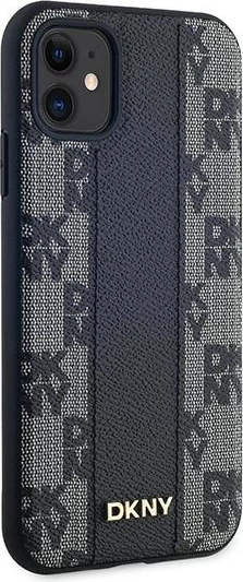 Mbështjellës DKNY Leather Checkered Mono Pattern MagSafe për iPhone 11/XR, i zi