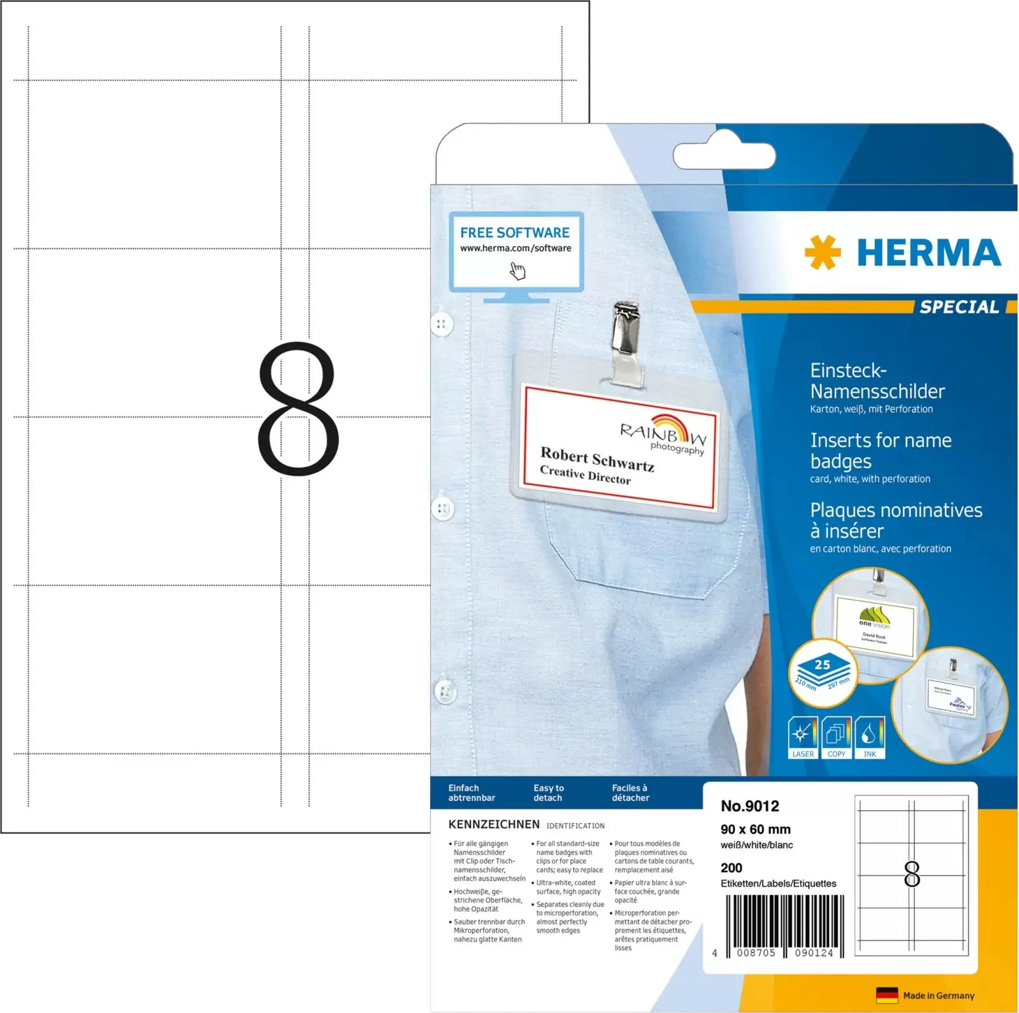 Etiketa printeri HERMA 9012, A4, karton, të bardha, jo-ngjitëse
