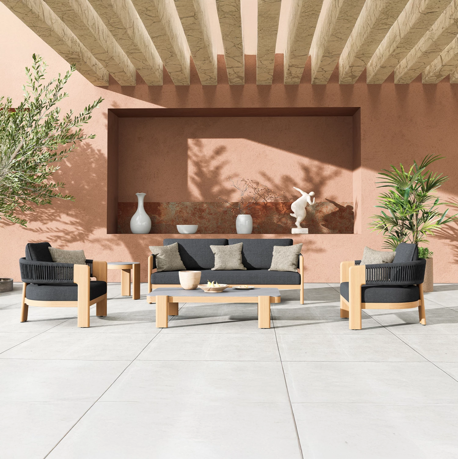 Set lounge 4 pjesësh BARON, alumin, litar i zi, material olefin, CD6478.10