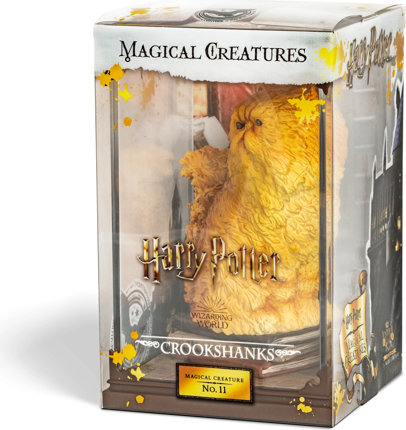Figurinë/dioramë koleksionuese Noble Collection Harry Potter Magical Creatures Crookshanks, e pikturuar me dorë, me figurë të heqshme Scabbers, portokalli