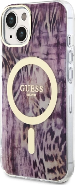 Mbështjellës Guess Leopard MagSafe për iPhone 14, Rozë