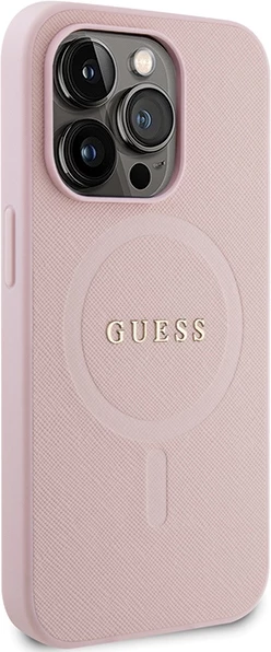 Mbështjellës Guess GUHMP13XPSAHMCP për iPhone 13 Pro Max, Saffiano MagSafe, rozë