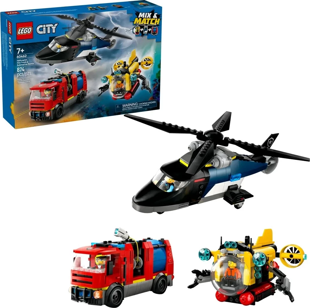 Set LEGO City 60462, Helikopter, Kamion Zjarrfikës dhe Nëndetëse