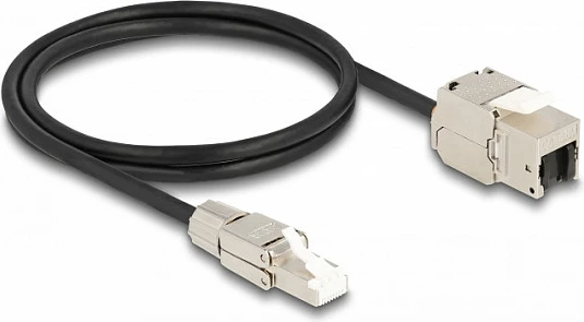 Kabllo rrjeti DeLOCK Cat6a RJ45 (Mashkull) në Keystone RJ45 (Femër), 1m, S/FTP, LSZH, zi/argjend