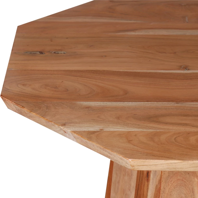 Tavolinë kafeje oktagonale, dru akacie, ngjyrë natyrale, D80x45cm