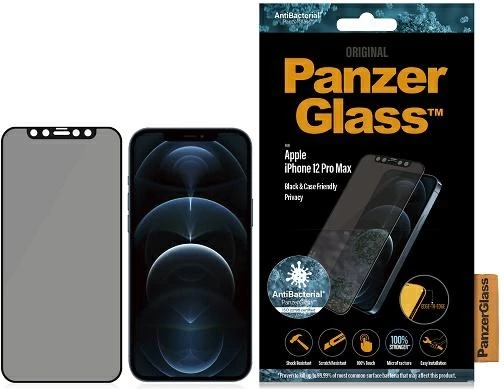 Xham mbrojtës PanzerGlass E2E Super+ Microfracture për iPhone 12 Pro Max, me kornizë të zezë