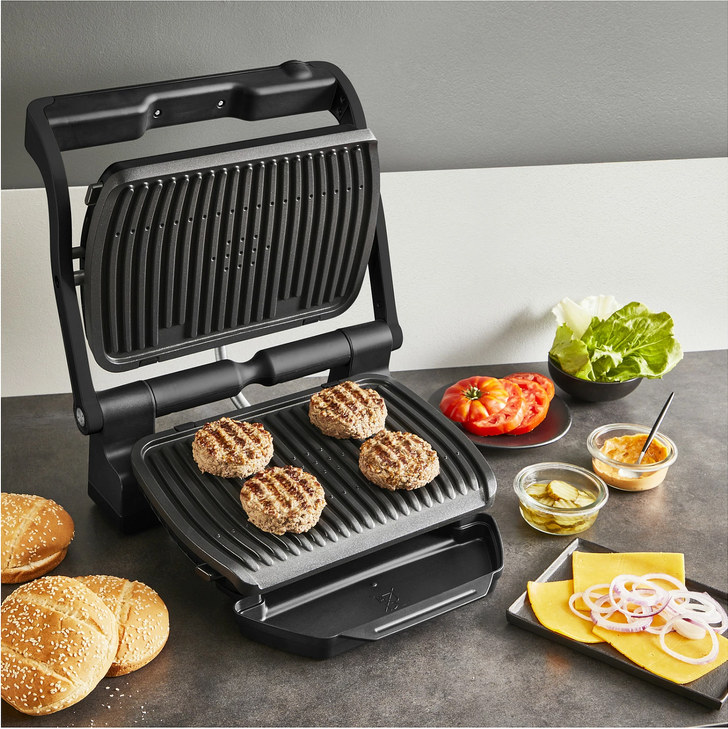 Grill elektrik kontakt Tefal OptiGrill+ GC7178, 2000W, 6 programe, i zi