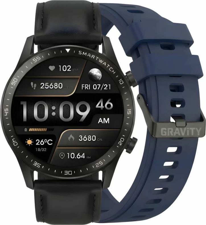 Smartwatch Gravity GT10-5, e zezë, 2 rripa