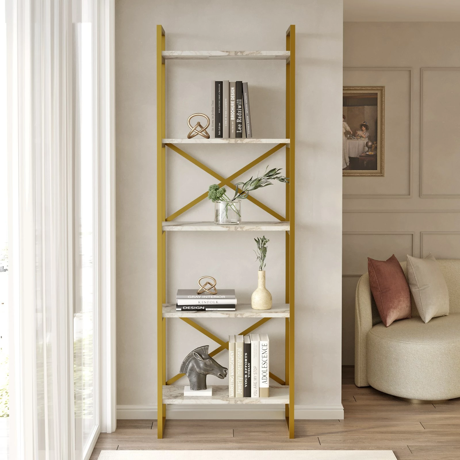 Raft librash Hanah Home, Vg3-Ge, mermer dhe ari