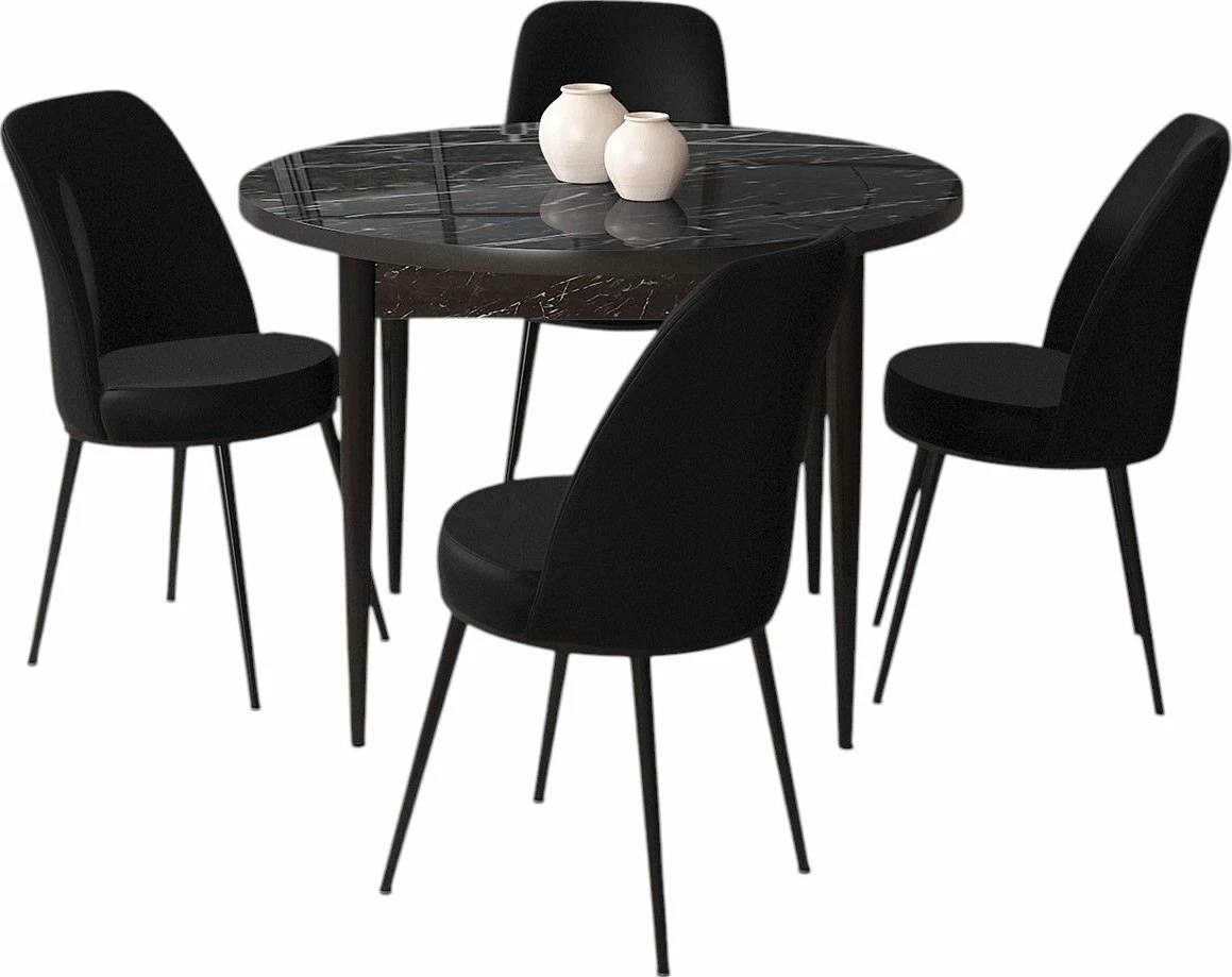 Tavolinë me karrige, 5 copë, Skye Decor, mermer i zi, e zezë