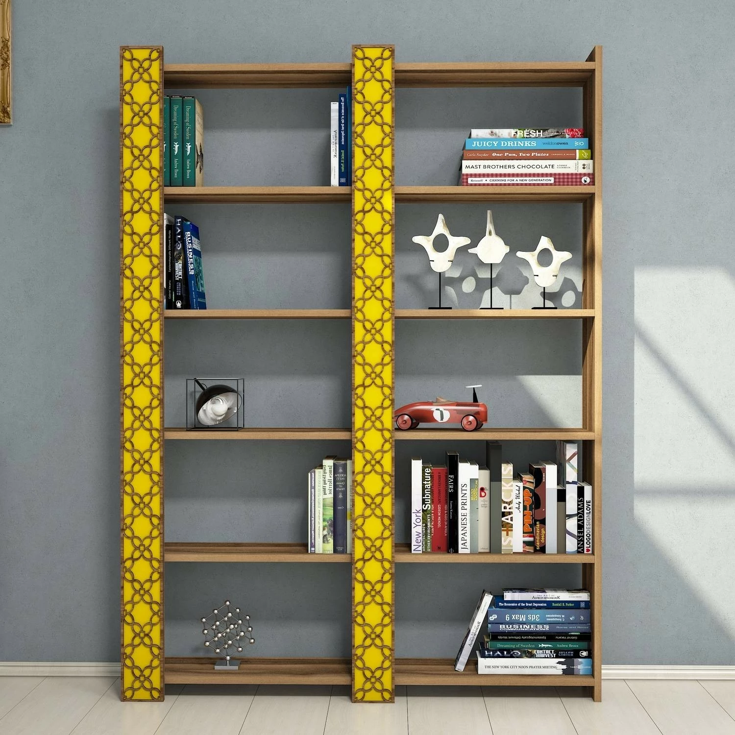 Raft librash Skye Decor City 2, ngjyrë arre dhe e verdhë