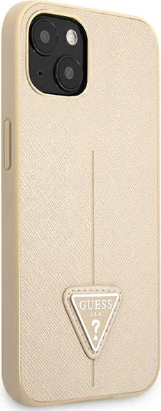 Mbështjellës Guess GUHCP13SPSATLE për iPhone 13 mini, hardcase, Saffiano Triangle, bezhë