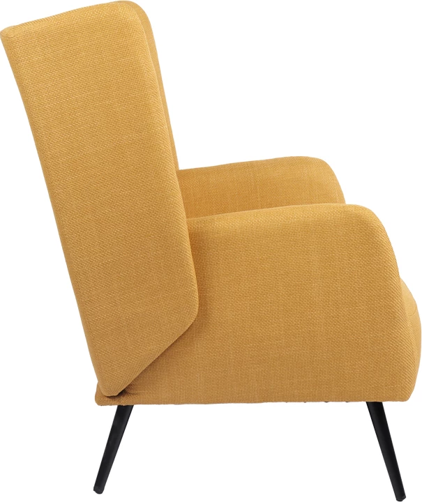 Karrige e madhe Mareta, material tekstili i verdhë, këmbë metalike të zeza, 83x80x99cm