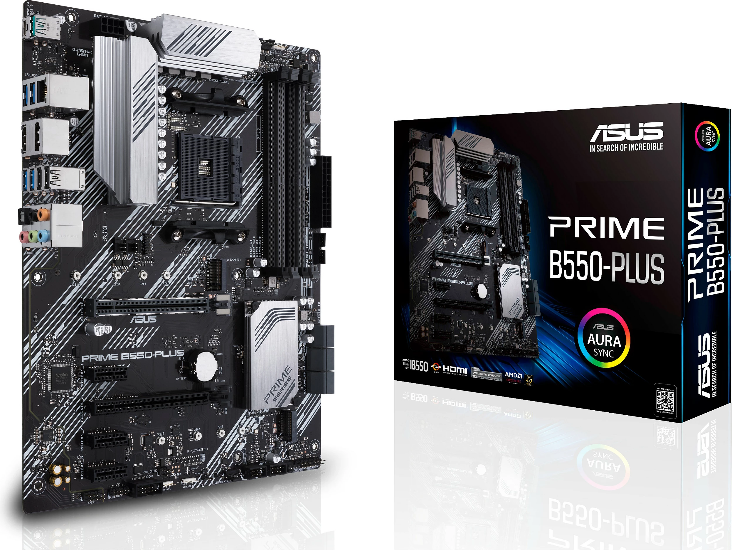 Pllakë amë ASUS PRIME B550-PLUS, Socket AM4, DDR4-SDRAM, 128 GB, E zezë dhe argjend