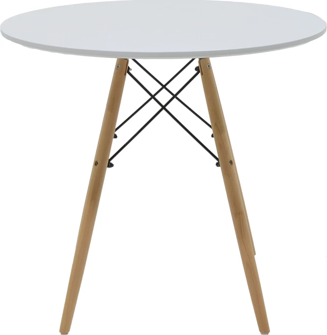 Set tavoline me karrige Julita-Gaston, MDF dhe dru fagu, ngjyrë e bardhë-natyrale, D80x73cm, 5 copë