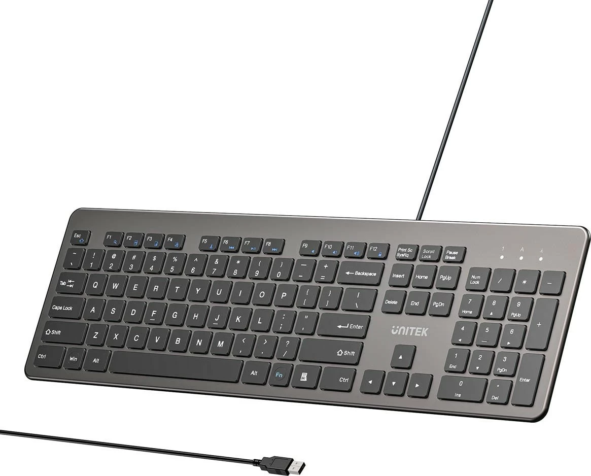 Tastierë Unitek SlimTap, full-size 104 taste, USB, gri