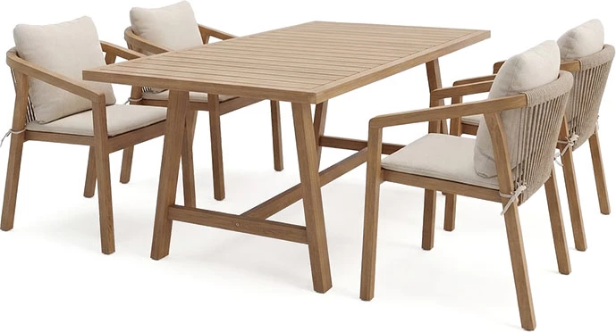 Set tavoline me karrige për terasë Malibu, dru akacie masive, 5 pjesë, 160x90x75cm, ngjyrë natyrale/bezhë
