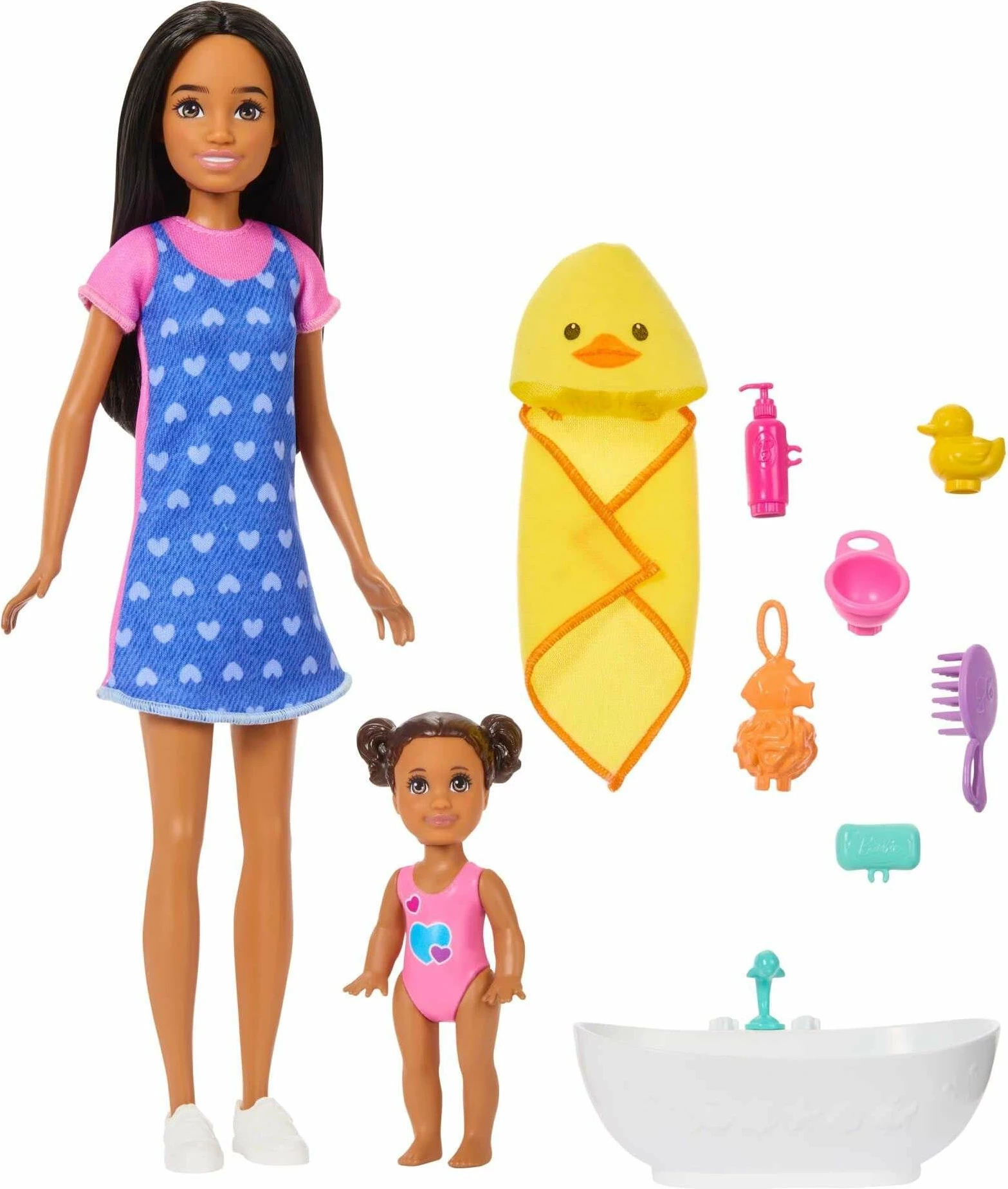 Set kukulla Barbie Skipper Babysitters Club Mattel JJB43, 2 copë me bebe dhe vaskë