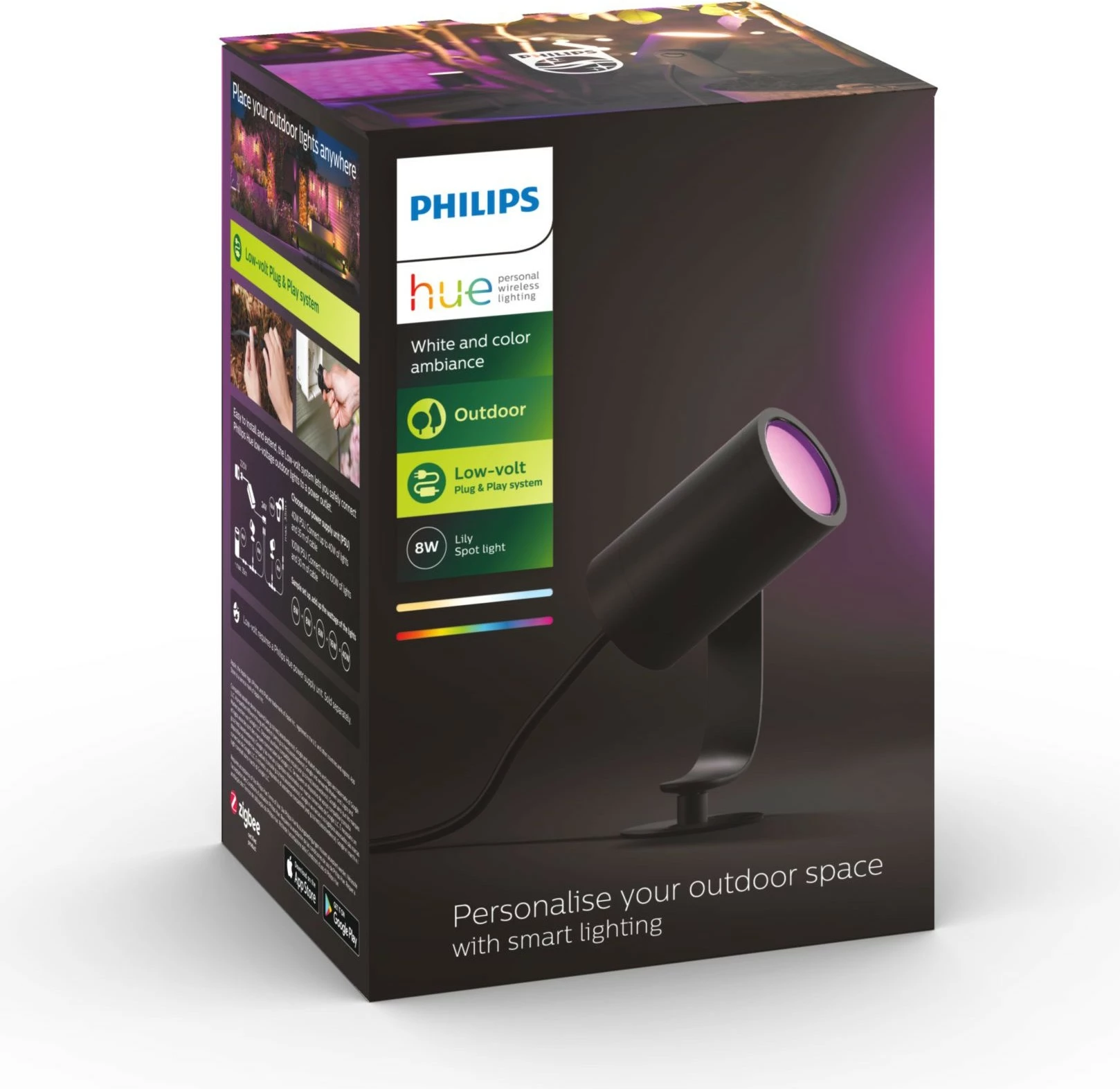 Dritë e jashtme Philips Hue Lily, LED, Alumini, E zezë