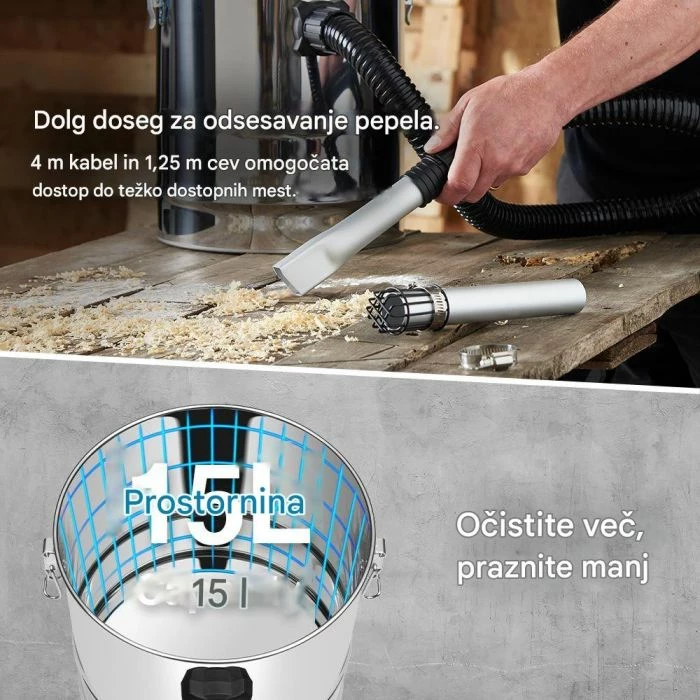 Fshesë hiri VONHAUS 3500060 15 L 1000 W argjend/zi set me aksesorë