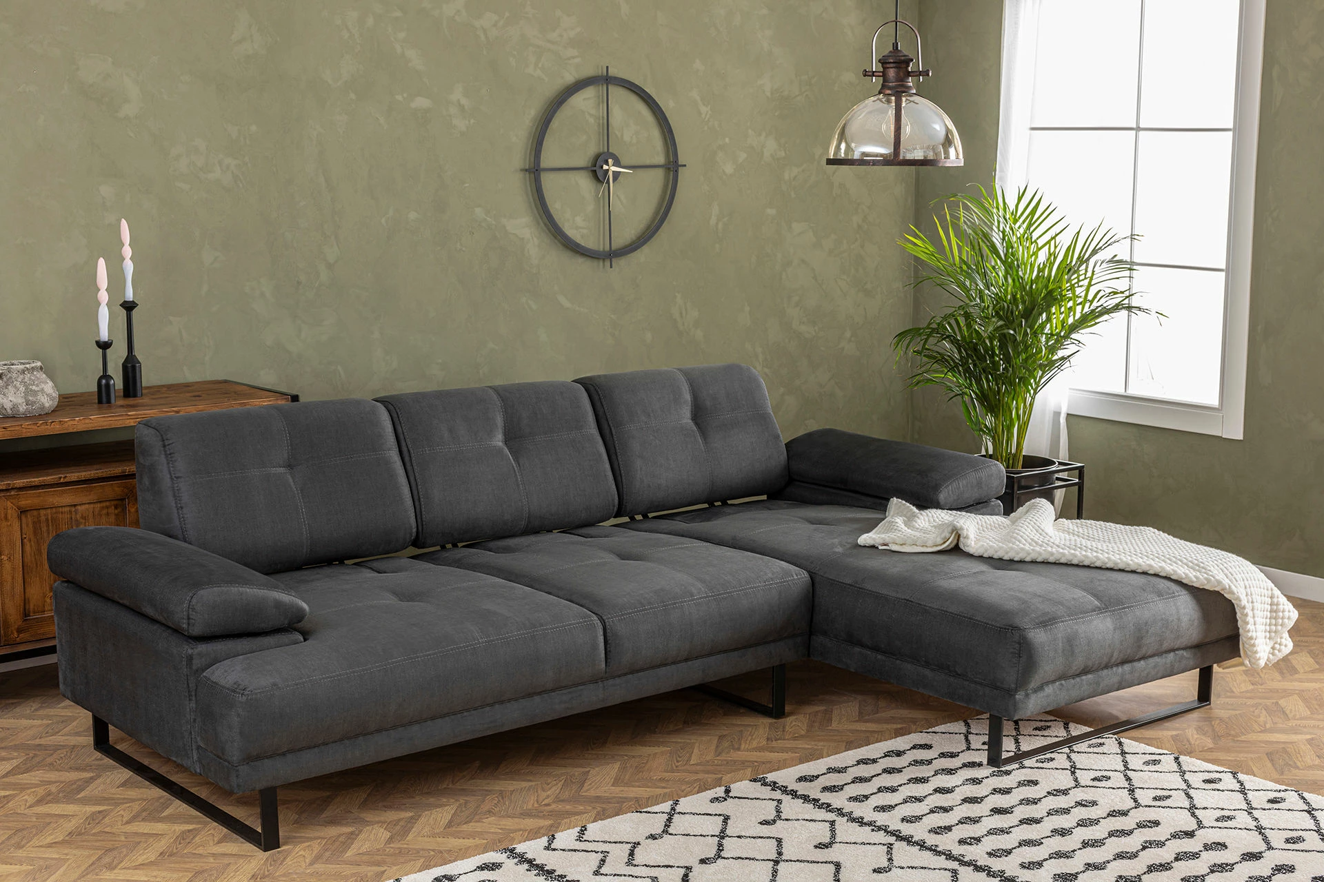 Këndare Atelier del Sofa, Mustang Large, e djathtë, ngjyrë antracit
